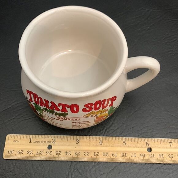 Tomato Soup Recipe Red White Ceramic Mug Soup Cup 16 Ounces Bacon Onion Tomatoes - Picture 7 of 7